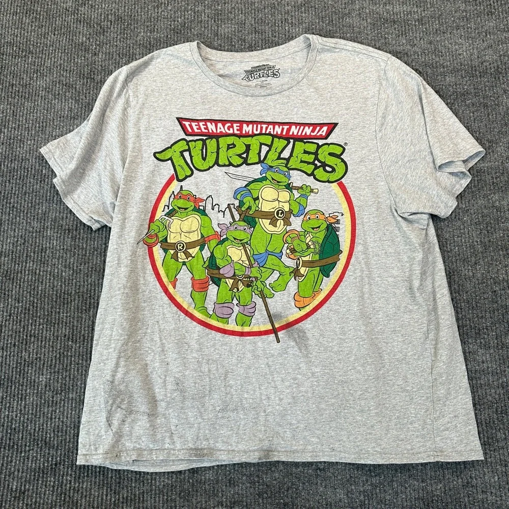 Nickelodeon Mens TMNT Graphic T Shirt 3XL Gray Cotton Blend Retro Cartoon